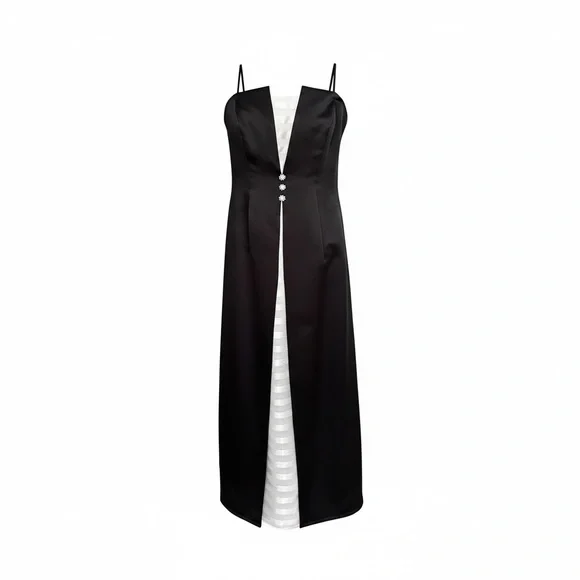 Cachet Vintage Tuxedo Contrast Princess Gown Split Front Evening Gown 16 - Picture 3 of 16